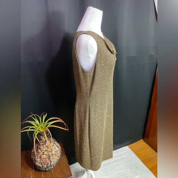 Donna Ricco Vintage  ( 90’s ) Gold Cowl Neck Sheath Dress - Picture 5 of 12